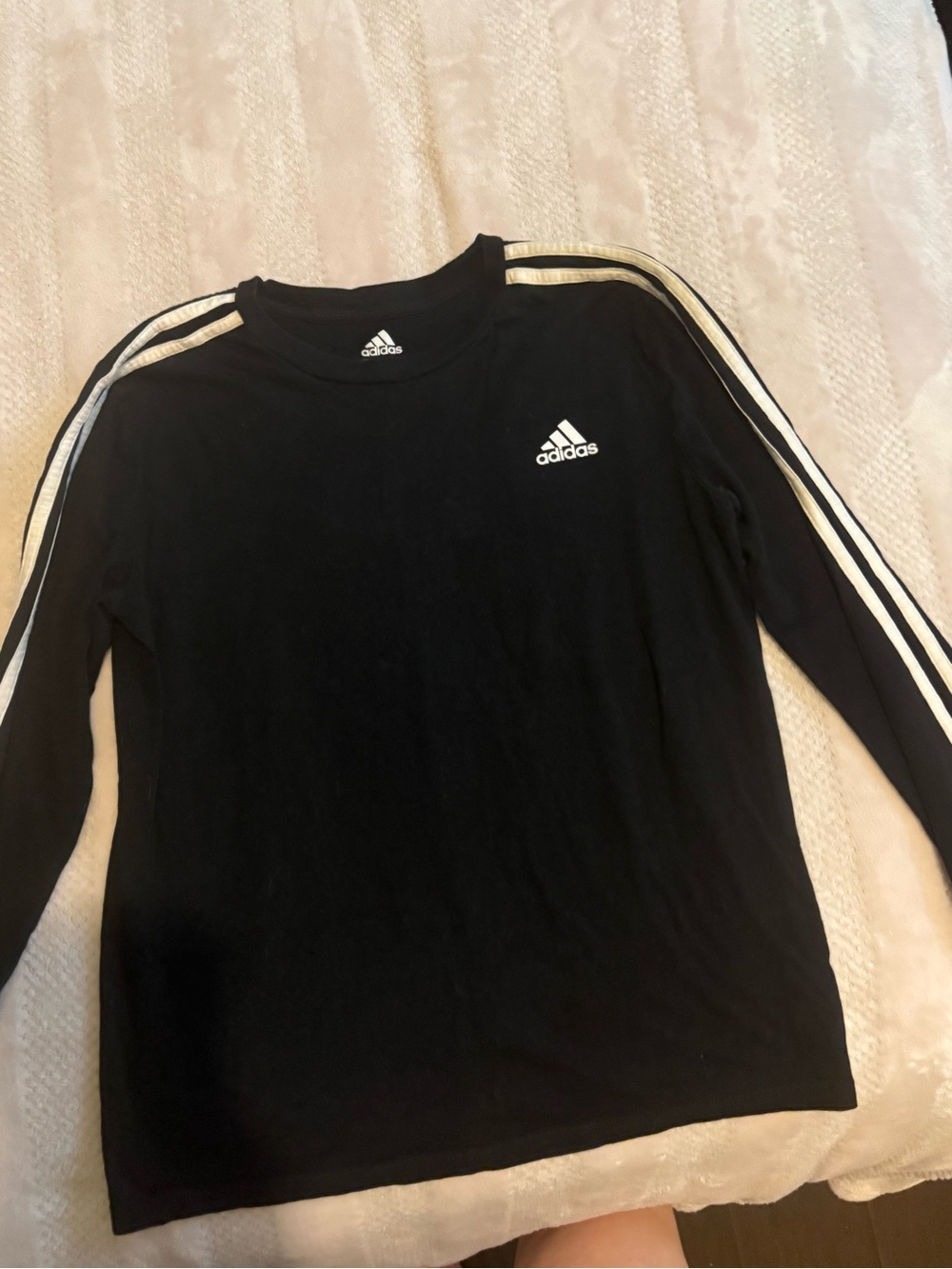 adidas Black Long-Sleeve Tee with White Three-Stripes